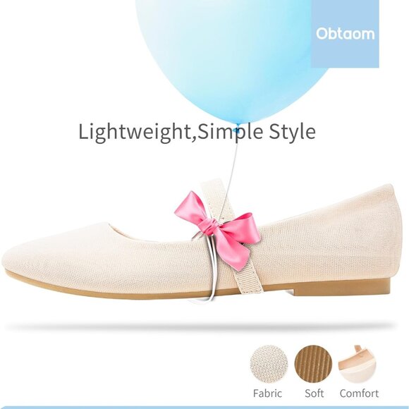 Obtaom Women Beige Polyester Round Toe Comfortable Classic Strap Ballet Flat - Picture 2 of 6